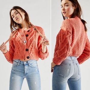 Free People 'Bonfire Cardi' Chunky Knit Sweater Cardigan size M